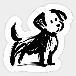 Simple stick figure drawing of a dog in black iink Sticker